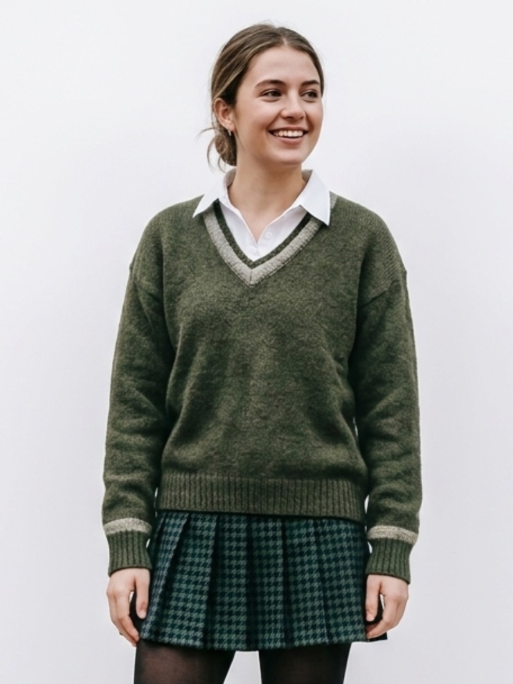 Zara Olive Green V-Neck Backless Split Open Back Knit Sweater Size S